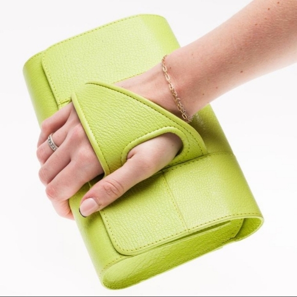 PERRIN PARIS L'ASYMETRIQUE Glove Clutch Green Calfskin Leather Clutch - Picture 3 of 17